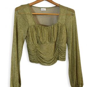 Light Green and Dark Green Polka Dot Blouse with Corset Details | SMALL